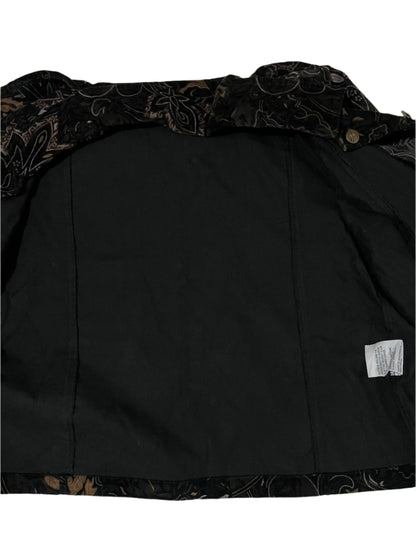 BLUE Vintage Black Floral Velvet Button-UP Jacket